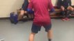 Great head football kick tricks into scotish locker room
