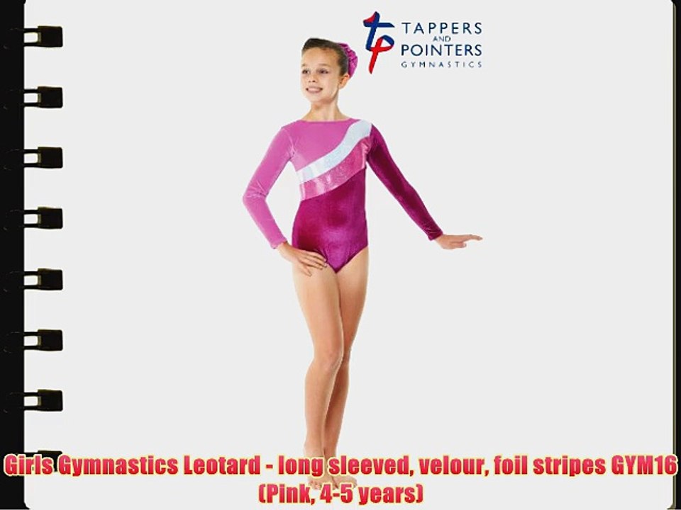 Girls Gymnastics Leotard - long sleeved velour foil stripes GYM16 (Pink 4-5 years)