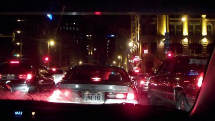 A drive through downtown Milwaukee + Heavy traffic, long light and fireworks!