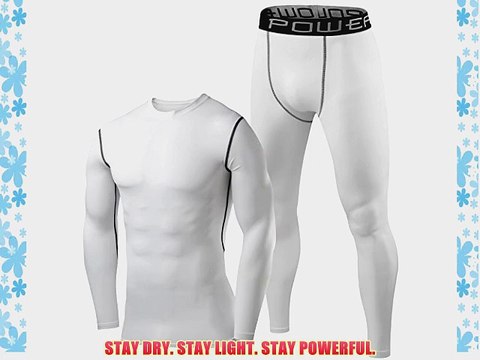 Mens and Boys PowerLayer Compression Performance Thermal Base Layer Set Top Tights - White