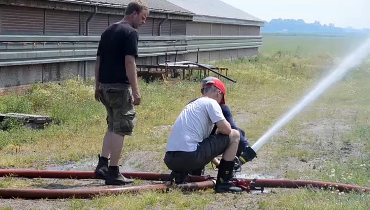 Beelden: Brandweer geeft kippen koude douche - RTV Noord