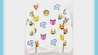 Dear-lover Women's Fashion 3D Emoji Print Sweatshirt Small Size White