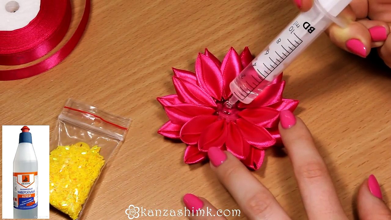 Цветок канзаши из  ленты  шириной 1 см / Канзаши из узких лент