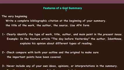 Reading - Features of a good Summary