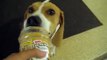 A cute puppy eating peanut butter(a dog gets tempted by peanutbutter)