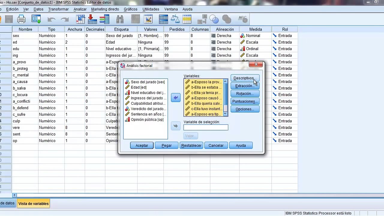 Análisis de Componentes Principales en SPSS