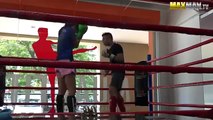 Nerdy girl beats up guys at the gym