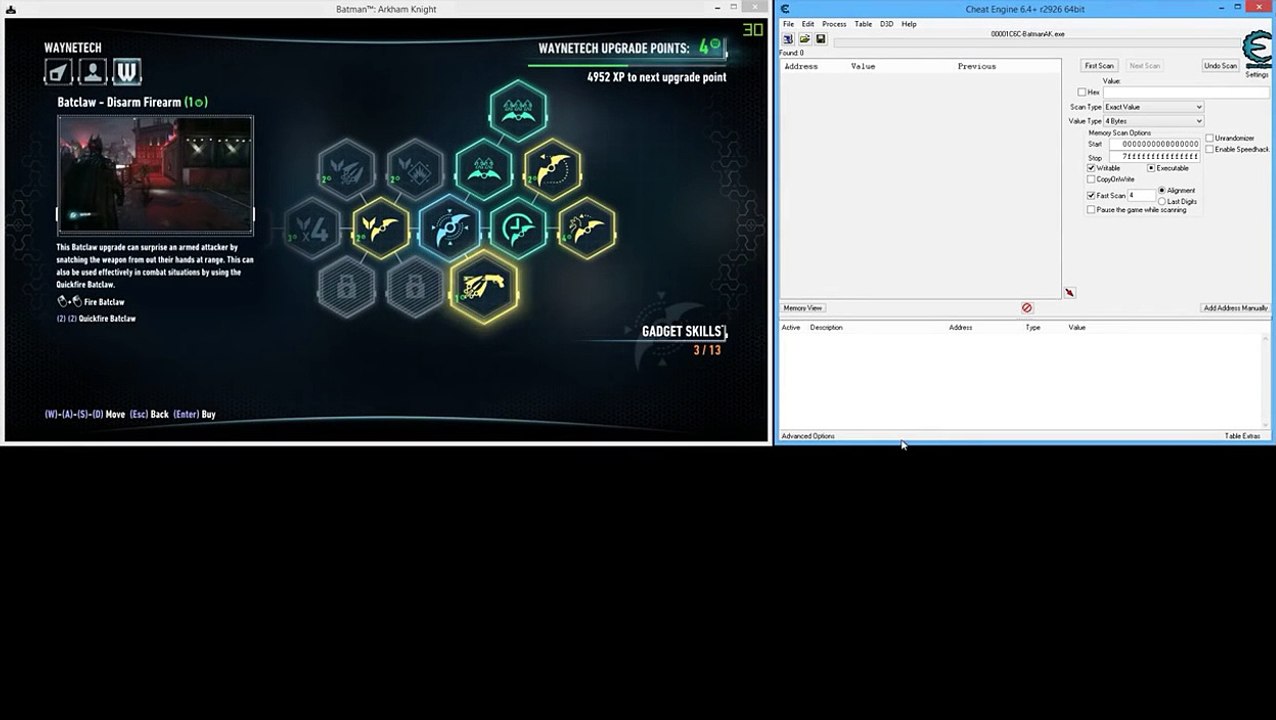 Batman: Arkham Knight Cheats - Infinite Waynetech Upgrade Points (Skill Points | Cheat Engine)