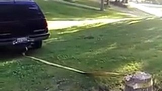 when pulling a stump out with your truck goes wrong.