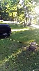 when pulling a stump out with your truck goes wrong.