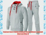 Contrast Cord 3 Button Brushed Fleece Pullover Tracksuit Charcoal/Blue M