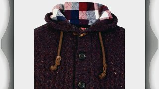 MENS FLANNEL LINED KNITTED JACKET HOODY - OX-BLOOD -MEDIUM