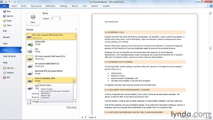 MS Word  Printing a document and choosing a printer
