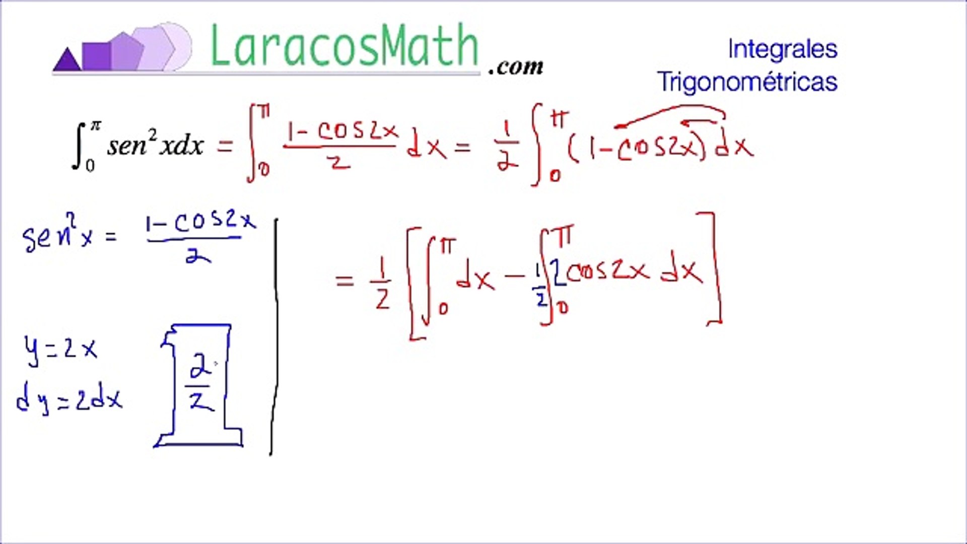 Integral trigonométrica y definida (seno cuadrado de cero a PI) - video  Dailymotion
