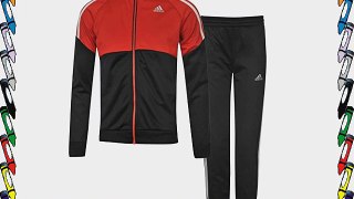 adidas Kids 3 Stripe Gear Poly Tracksuit Junior Boys Track Pants And Top Black/Red 11-12 (LB)