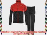 adidas Kids 3 Stripe Gear Poly Tracksuit Junior Boys Track Pants And Top Black/Red 11-12 (LB)