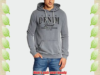 Download Video: edc by ESPRIT Men's Hooded Long Sleeve Hoodie Dark Washed Blue Small