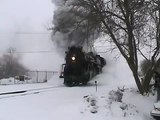 Pere Marquette 1225 leaving Owosso in snow