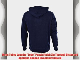 Mens Tokyo Laundry Lobe Peach Finish Zip Through Distessed Applique Hooded Sweatshirt Blue