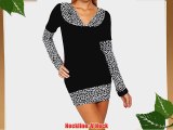 Womens Animal Print Long Sleeve V Neck Tunic Hooded Jumper (UK 12 Silver Panther)