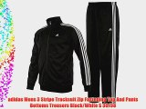 adidas Mens 3 Stripe Tracksuit Zip Fastening Top And Pants Bottoms Trousers Black/White S 36/38