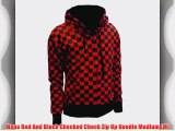Mens Red And Black Checked Check Zip Up Hoodie Medium (M)