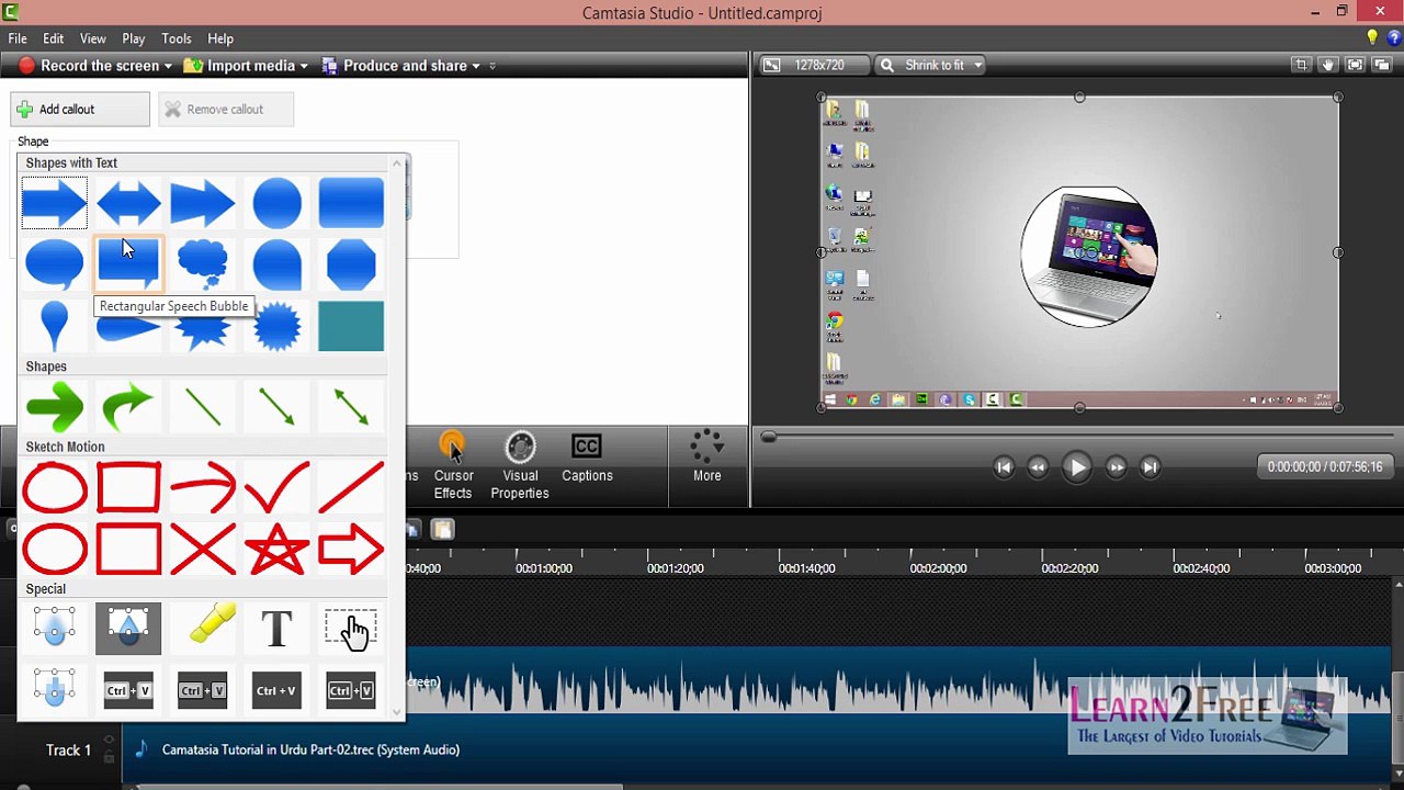 Camatasia  Studio Tutorial in Urdu Part-04