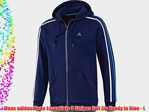 Mens adidas Mens Essentials 3 Stripes Full Zip Hoody in Blue - L