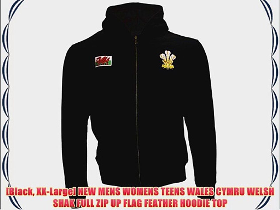 [Black XX-Large] NEW MENS WOMENS TEENS WALES CYMRU WELSH SHAK FULL ZIP UP FLAG FEATHER HOODIE