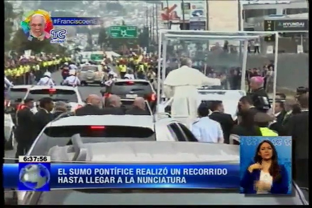 Recorrido del papa en su llegada a Quito