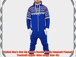Stylish Men's One Zip Onesie Hoodie Hoody Jumpsuit Playsuit Tracksuit (Color=Blue-aztec Size=XL)