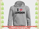 Youth Kids Childrens I Love London Union Jack Heart Pullover Hoodie Heather Grey 12-13 Years