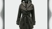 The Orange Tag Womens Belted Button Coat New Ladies Hooded Military Jacket Charcoal 12