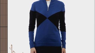 Glenmuir Ladies' 100% Supersoft Cotton Zip Neck Golf Jumper with Front Diamond Intarsia Contrast