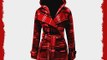 Catch One Ladies Belted Button Military Check Coat Womens Hooded Winter Jacket Red Check 12