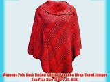 Womens Polo Neck Button Knitted Ponchos Wrap Shawl Jumper Top Plus Size (UK 24-26 RED)