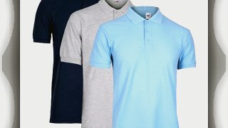 Men's 3 Pack of Mixed Fruit of the Loom Polo Shirts - Heather/Navy/Sky