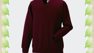 Mens Russell V-Neck Pullover Set-in Sweatshirt Adult Top-Burgundy-Large