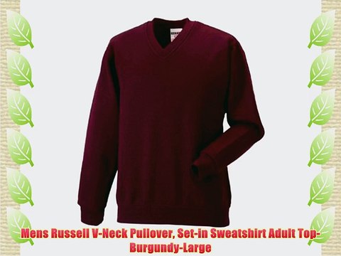 Mens Russell V-Neck Pullover Set-in Sweatshirt Adult Top-Burgundy-Large