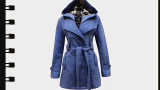 The Orange Tag Womens Belted Button Coat New Ladies Hooded Military Jacket Denim 12