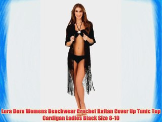 Lora Dora Womens Beachwear Crochet Kaftan Cover Up Tunic Top Cardigan Ladies Black Size 8-10