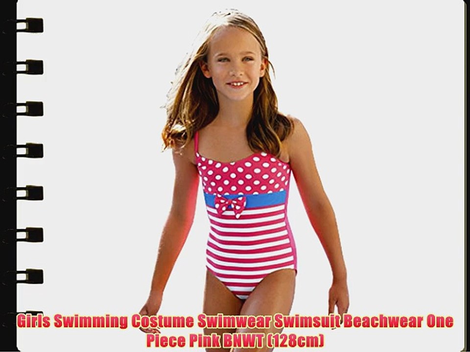Girls Swimming Costume Swimwear Swimsuit Beachwear One Piece Pink BNWT (128cm)