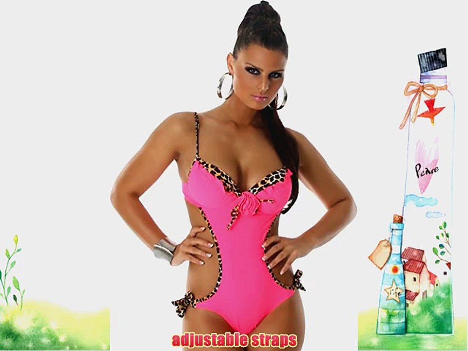 Ladies bandeau monokini bikini wearer Leo Details Leopard Size 12/14 - Pink