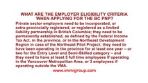 What are the employer eligibility criteria when applying for the BC PNP?