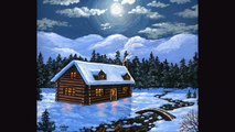Cómo pintar la nieve 1 casa de la montaña, paisaje nocturno y la luna