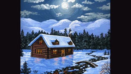 Cómo pintar la nieve 1 casa de la montaña, paisaje nocturno y la luna