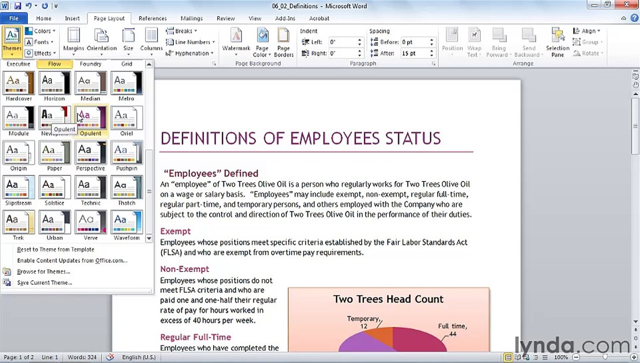 MS Word Changing a document's theme