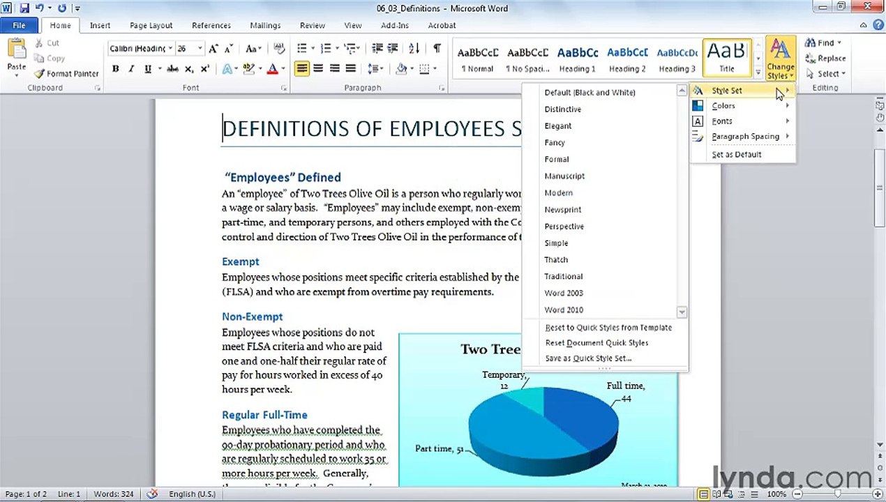 MS Word Changing style sets, color sets, fonts, and paragraph spacing