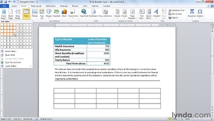 MS Word Creating a table to organize text