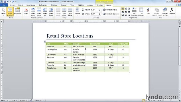 MS Word Adding and removing columns